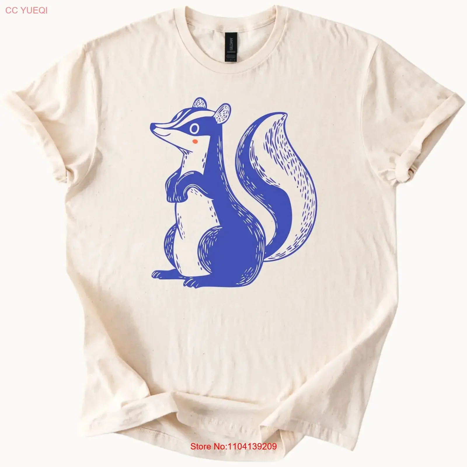 Blue Skunk T Shirt Cute Animal Art Nature Lover GifT vintage Washed graphic Stretched streetwear designer clothes fashion Soft