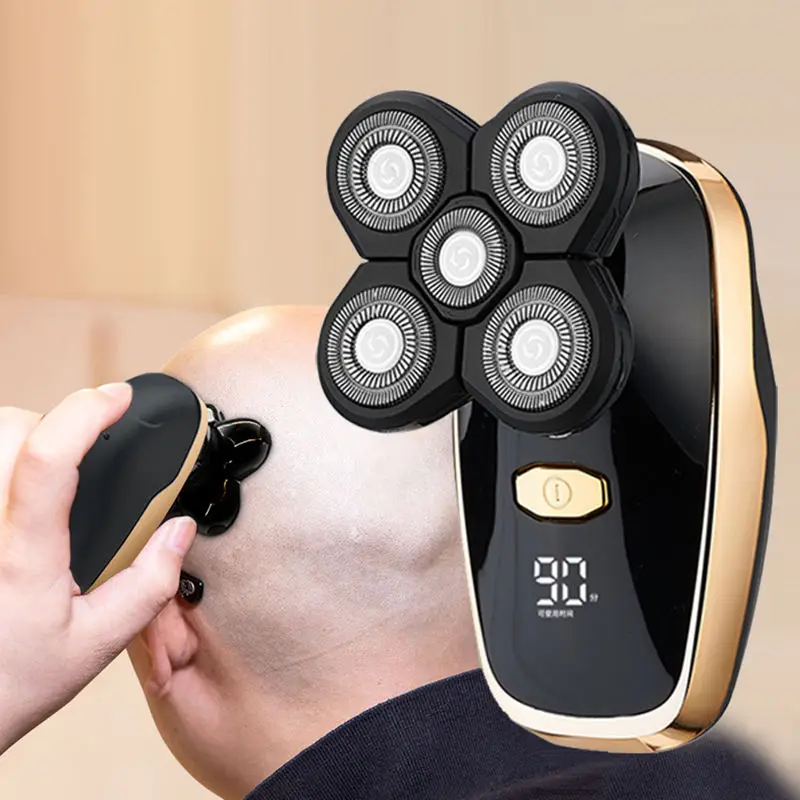 

USB перезаряжаемый водонепроницаемый триммер для бороды с пятью лезвиями, электробритва, мужской инструмент для стрижки волос на лице для домашнего использования