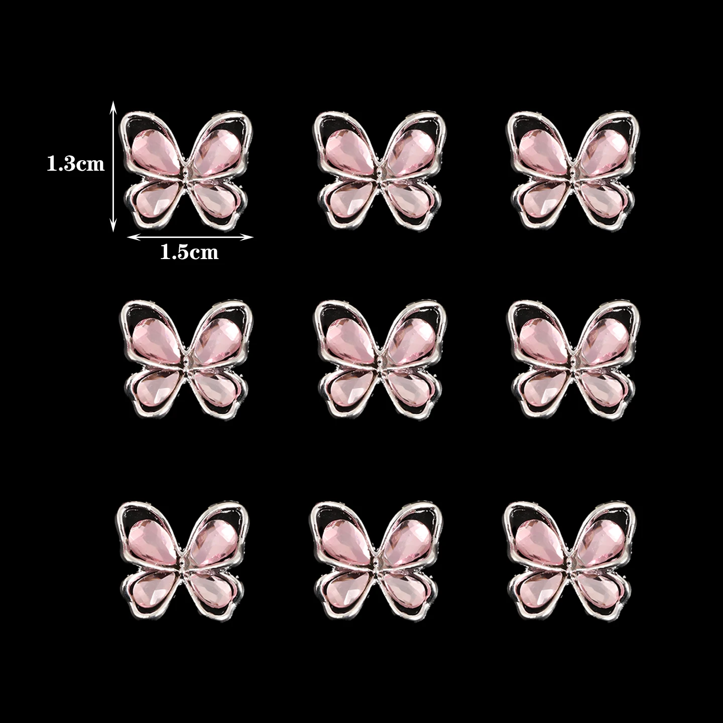 10Pcs Fashion Shiny White Pink Rhinestone Butterfly Nail Art Charms New 3D Luxury Alloy Nails Manicure DIY Jewelry Accessories