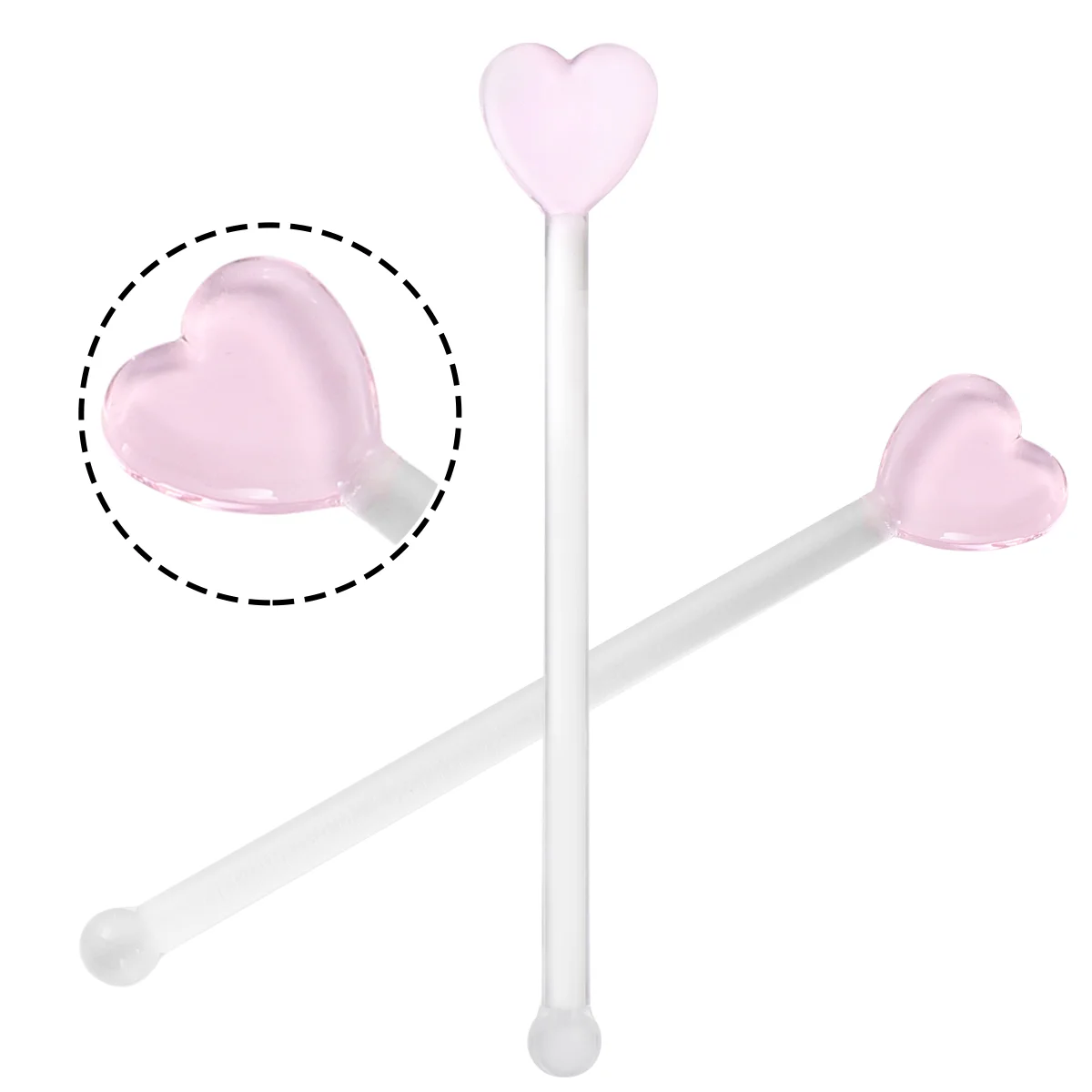 

5 Pcs Glass Cocktail Stirring Rods Transparent Heart Shaped Bar Mix Sticks Eco Friendly Drink Tools Beverages Mini Cup