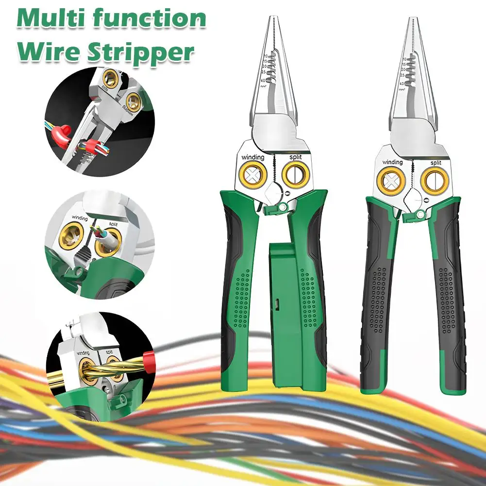 

9 In 1 Wire Stripper Stainless Steel Electrician Cable Tool Cutter Multi Pliers Wire Splitting Winding Crimping Function Cl C1Z8