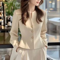 Apricot color high-end professional dress formal occasion shirt women's long sleeved shirt French waist slimming autumn top