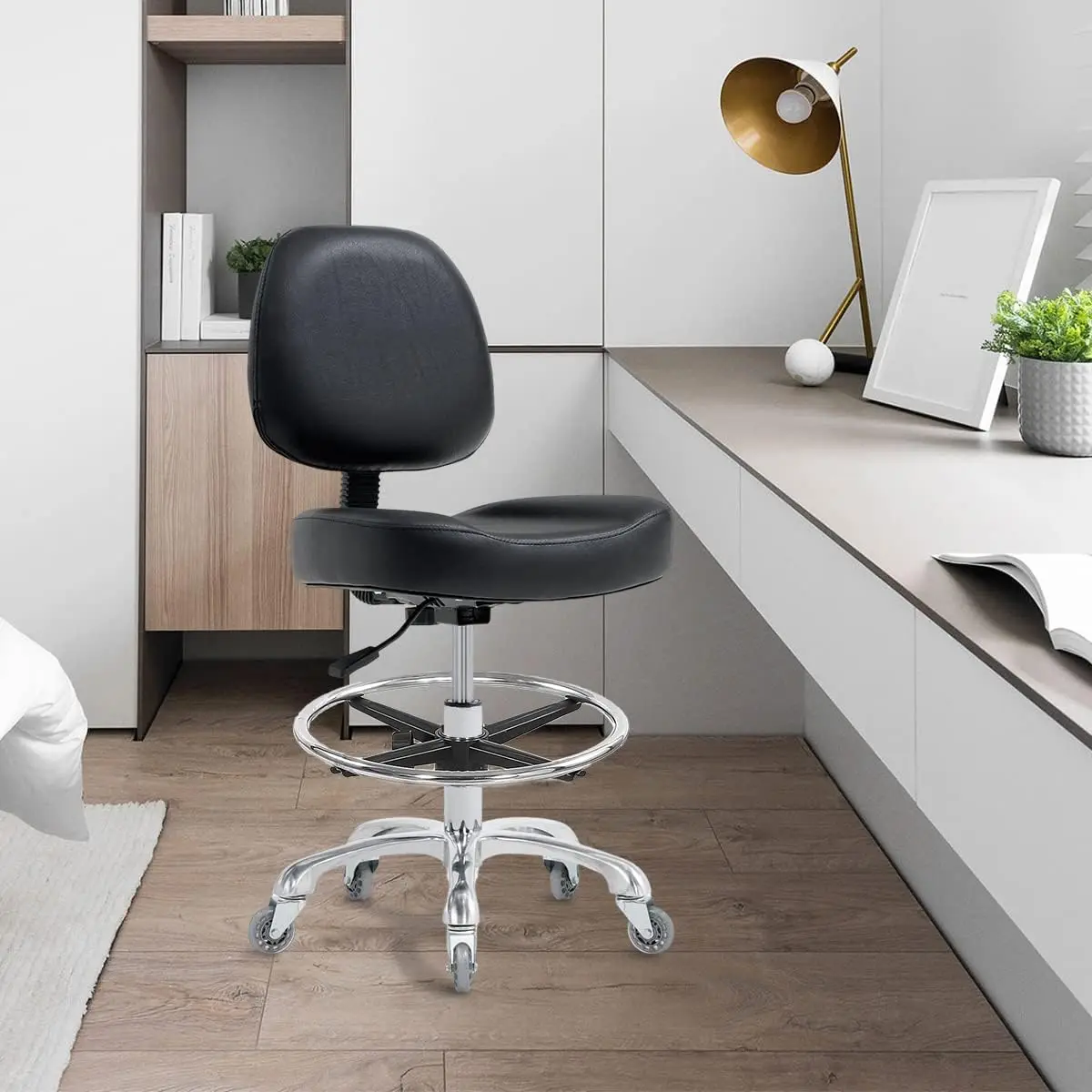 Ainilaily Drafting Chair Tall Office Chair for Standing Desk - Shop Stool with Backrest, Esthetician Drafting Stool with Wheels,