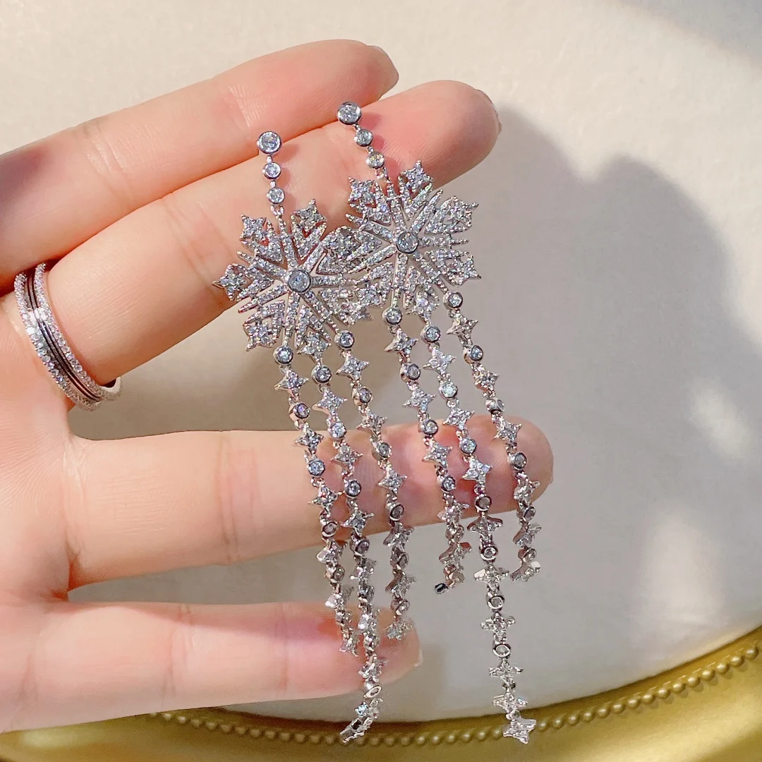 

Love Snowflake Long Tassels Earring For Women Wedding Party Indian Dubai Bridal Jewelry Boucle D'oreille Femme Gift E9105