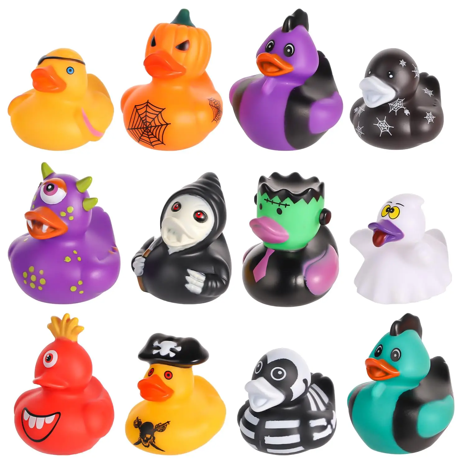 24PCS Halloween Rubber Duck,2.5 Inch Assorted Rubber Duck with Variou Halloween Characters Novelty Rubber Duck Toys for  Bathtub