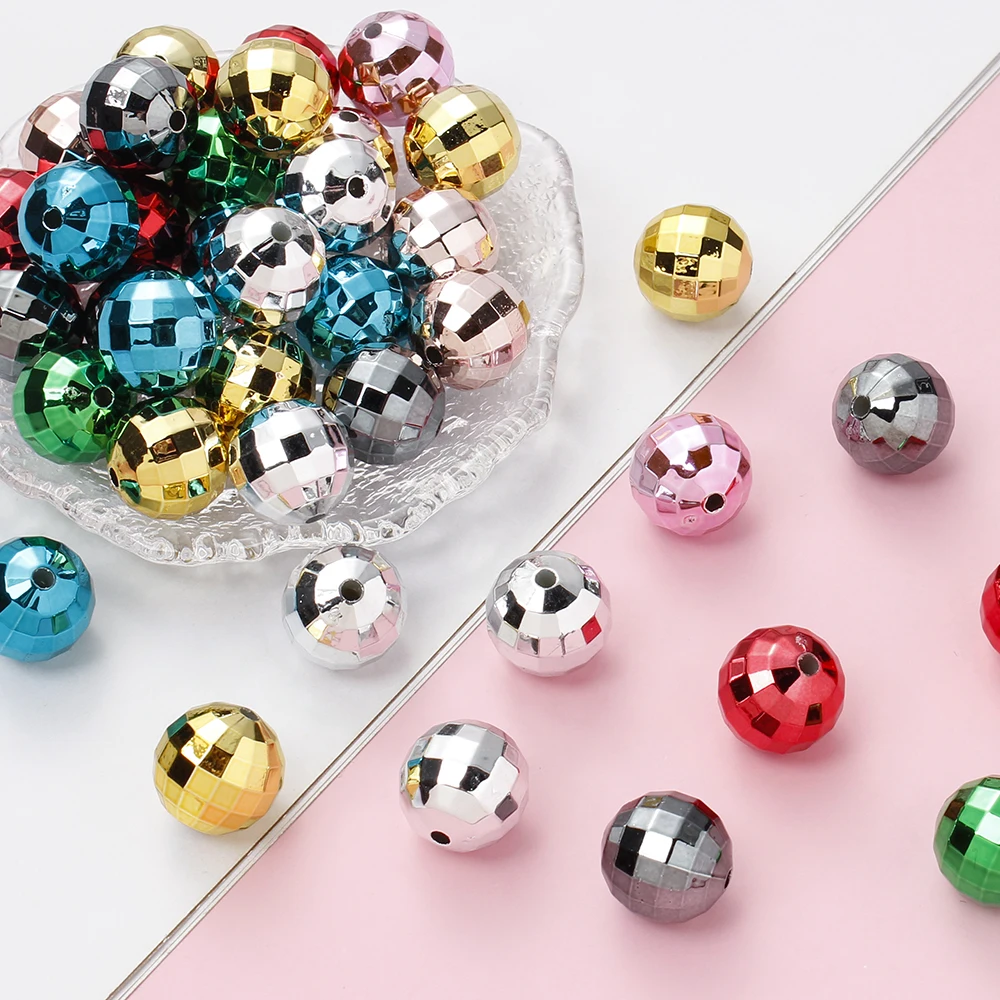 10pcs/set Shiny Color Acrylic Beads For Jewelry Making 16mm Vintage Disco Ball Round Beads Necklace Earrings DIY Accessories