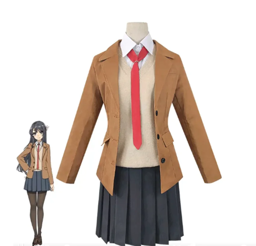 Anime Sakurajima Cosplay Costume Uniform Shirt and Short Skirt Three Piece Set Campus Style Party Performance or Daily Dressing