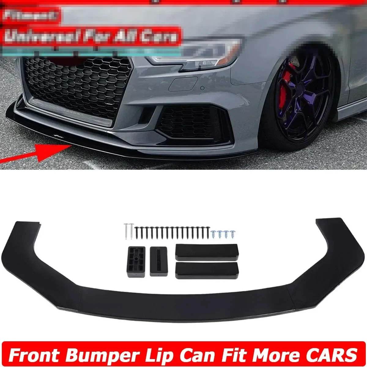 3 Pz/set Universale Paraurti Anteriore Labbro Splitter Body Kit Per Audi A3 A4 A5 A6 A7 A8 TT RS RS3 RS4 RS5 RS6 Q3 Q5 Q7 Accessori Auto