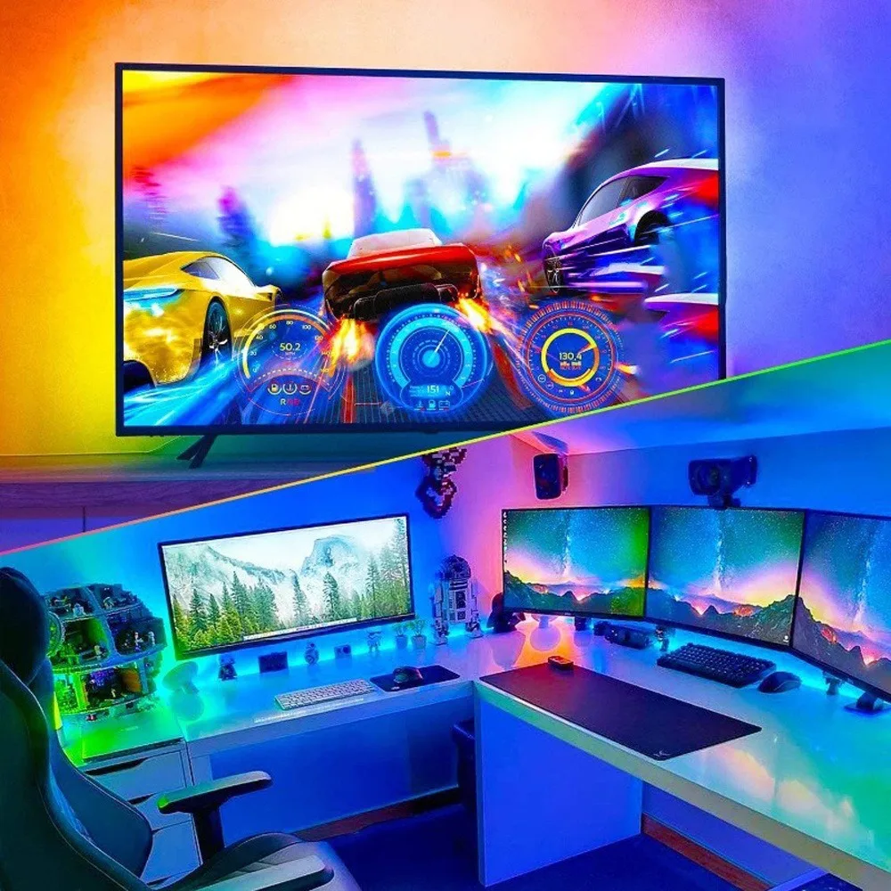 44k 10M RGB 5050 Taśma LED Inteligentny pokój Bluetooth Podświetlenie LED PC TV Neonowe oświetlenie LED Świąteczna dekoracja świąteczna Taśma