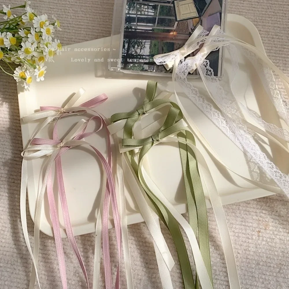 

2Pcs Lace Cream White Bow Ribbon Hair Clip for Women Bowknot Hairpins Hairpin Headpiece gifts Delicate Ponytail Side Accessories
