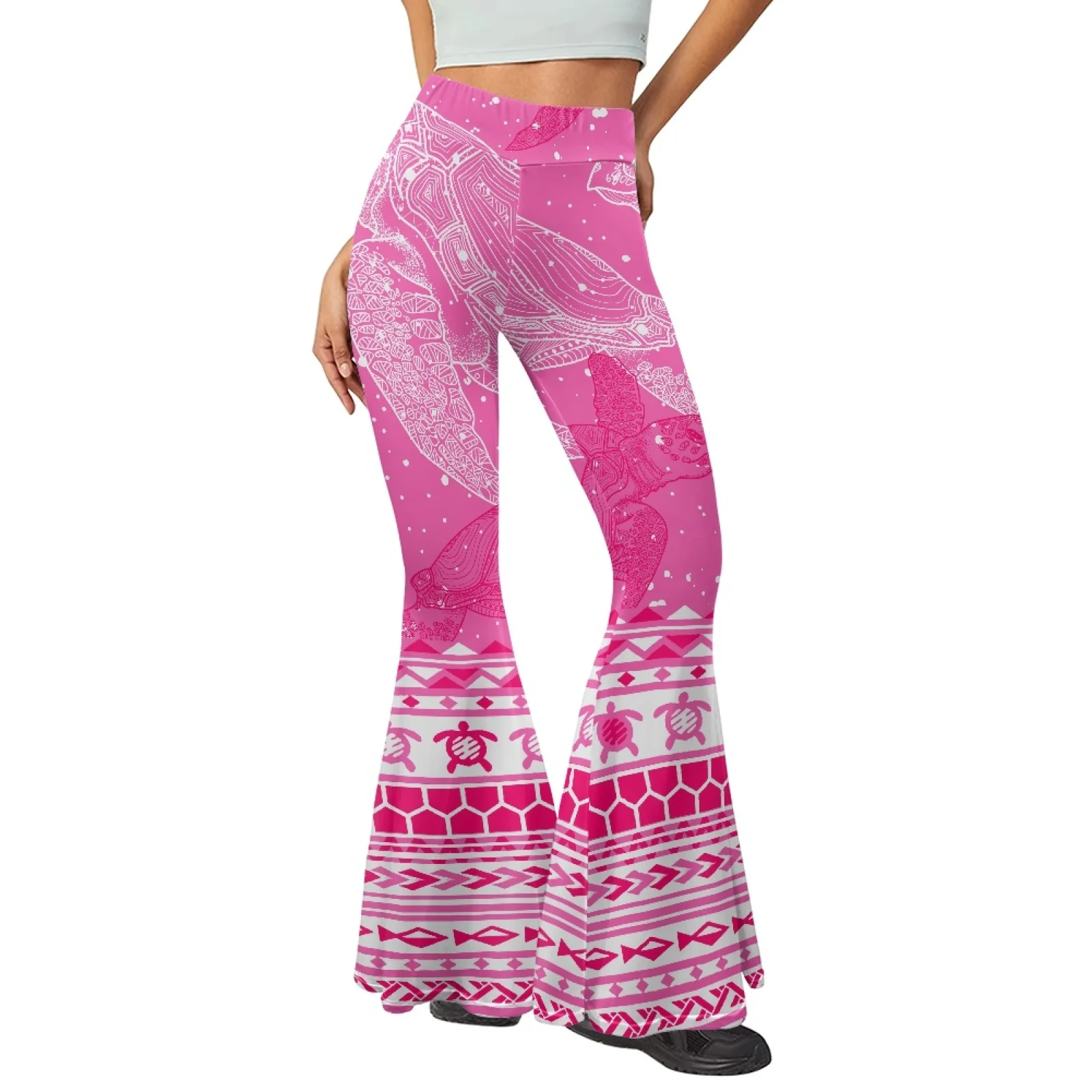 

Women's Flared Bottoms Polynesian Tribal Fiji Printing High Waisted Fit Flare Leggings Stretchy Gym Pilates Exercise Yoga Pants