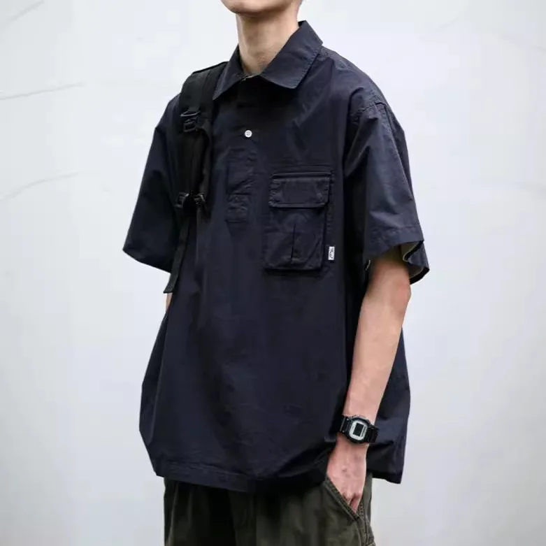 Japanese retro workwear pullover short-sleeved shirt men's summer fashion brand outdoor trend loose casual shirt jacket trend
