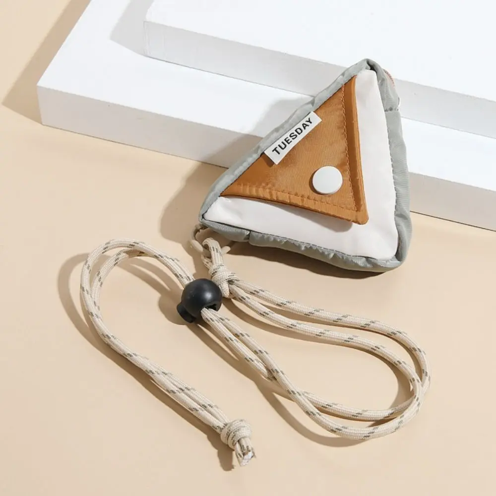 Hanging Neck Triangle Coin Purse Key Storage Bag Lanyard Contrasting Colors Wallet Earphone Bag Nylon Small Item Bag Travel