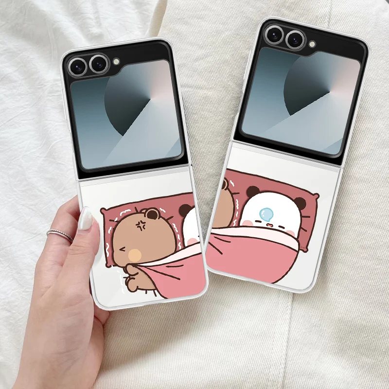 

Cute Cartoon Bubu Yier Grab Blanket Phone Case For Samsung Galaxy Z Flip6 Flip5 5G Protect Cover ZF Flip4 3 Transparent Cover
