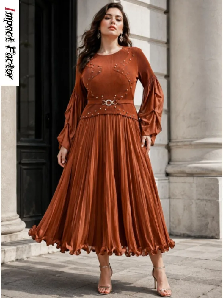Miyake Women's New Fashion Temperament Elegant Dress Three-dimensional Flower Decoration African Loose Pleated Dress