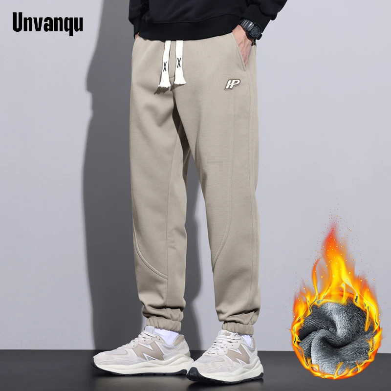 Unvanqu Winter High Quality Fleece Warm Casual Pants Men’s Fashion  Street Y2K Thicken Knittied Versatile Joggers Trousers Male