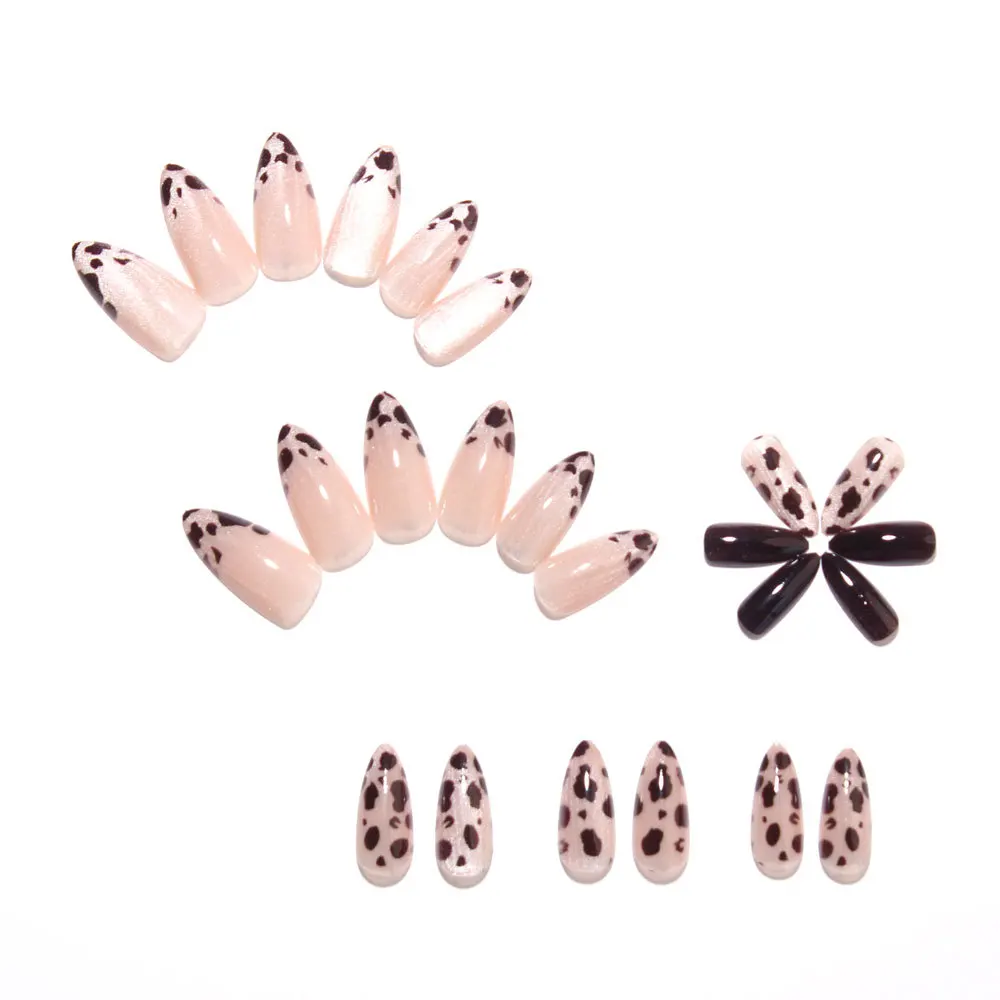 Sweet Cool Leopard Print Cat Eye Wearable Nails Silver Shiny Nude Base Cherry Red Jump Color Nail Art Decorations