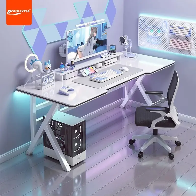 

Aoliviya White Computer Desk Desktop Home Live Broadcast Game Tables Simple Table Workbench Student Study Table Desk