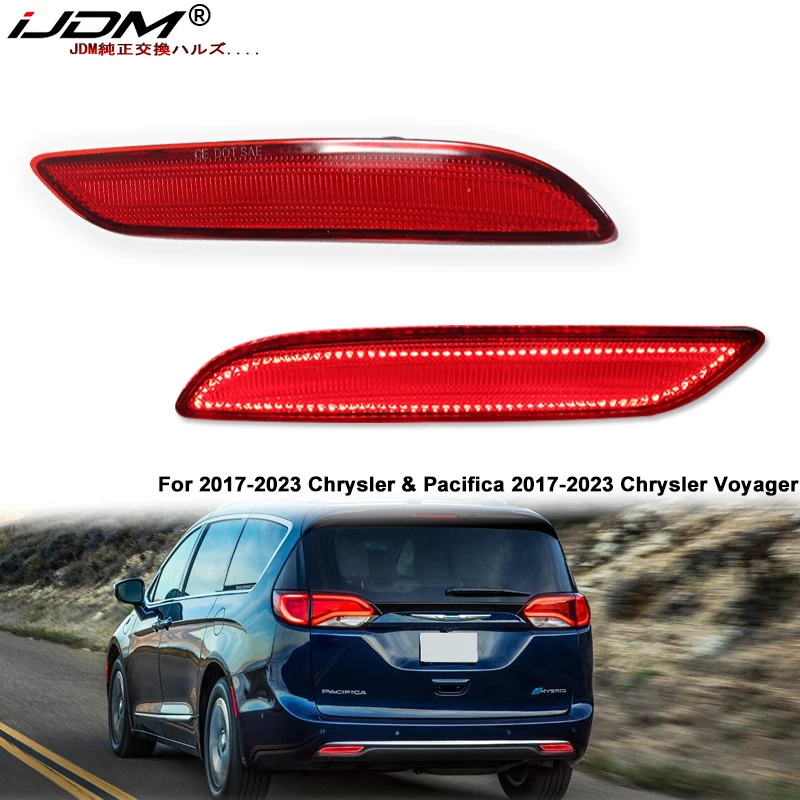 2pcs For 2017-2023 Chrysler & Pacifica Voyager Bumper Reflector Lights Function as Tail, Brake & Rear Fog Lamps  Re