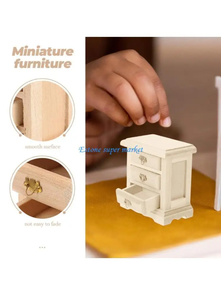 

090B Realistic Dollhouses Nightstand 1/12 Unpainted Furniture With Openable Drawer