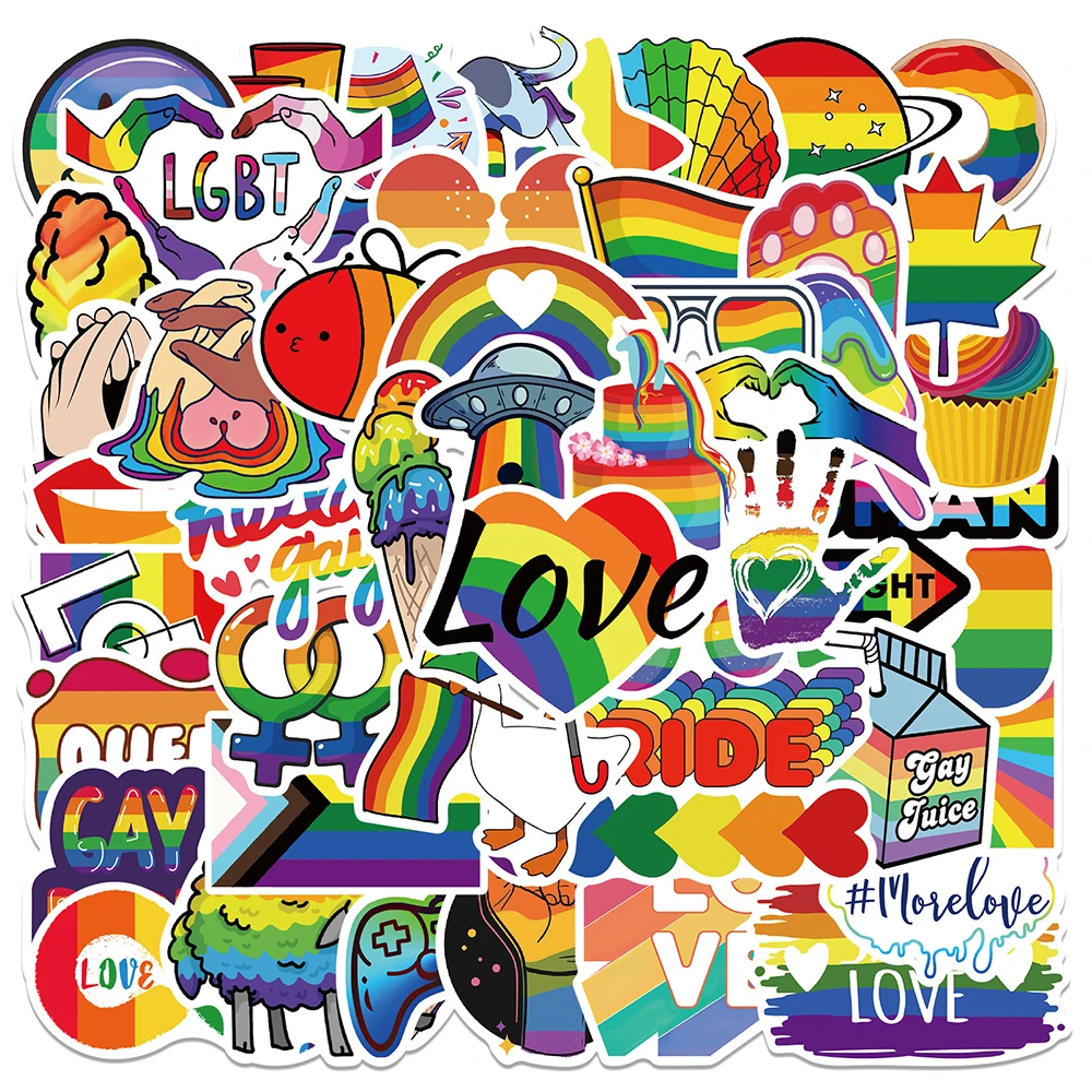 10/30/50/100pcs Rainbow LGBT Lesbian Stickers Colorful Pride Parade Sticker Waterproof DIY Luggage Laptop Cool Cartoon Decal