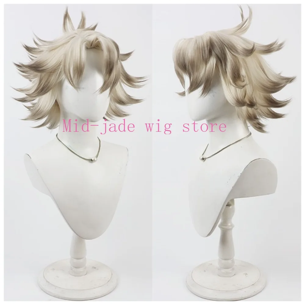 Ludo Cosplay Wig Deep Brown Hair White Highlight Spiky Texture Synthetic Fiber Hairpiece for Anime Expo Halloween Night Festival
