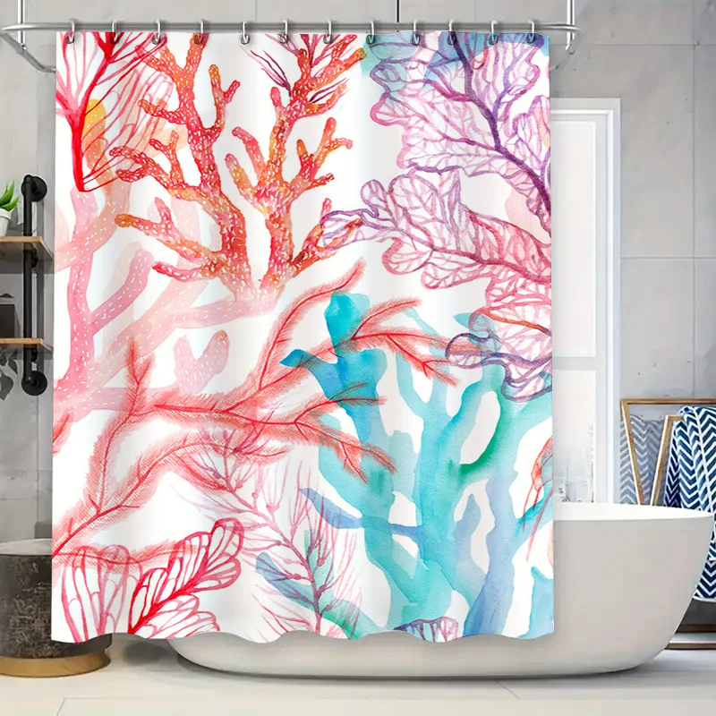 

Яркая коралловая занавеска для душа с тропическим дизайном, розовые пальмы, цветы, декоративное домашнее белье для ванной комнаты, набор декора для ванной комнаты.