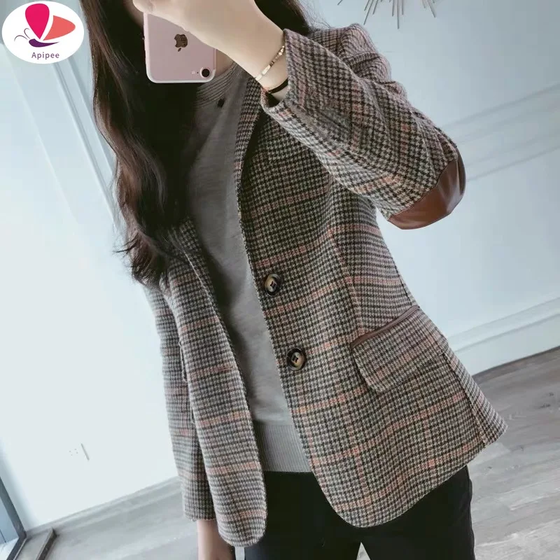 

2024 New Fashion Business Interview Plaid Suits Women Work Office Ladies Long Sleeve Vintage Blazer