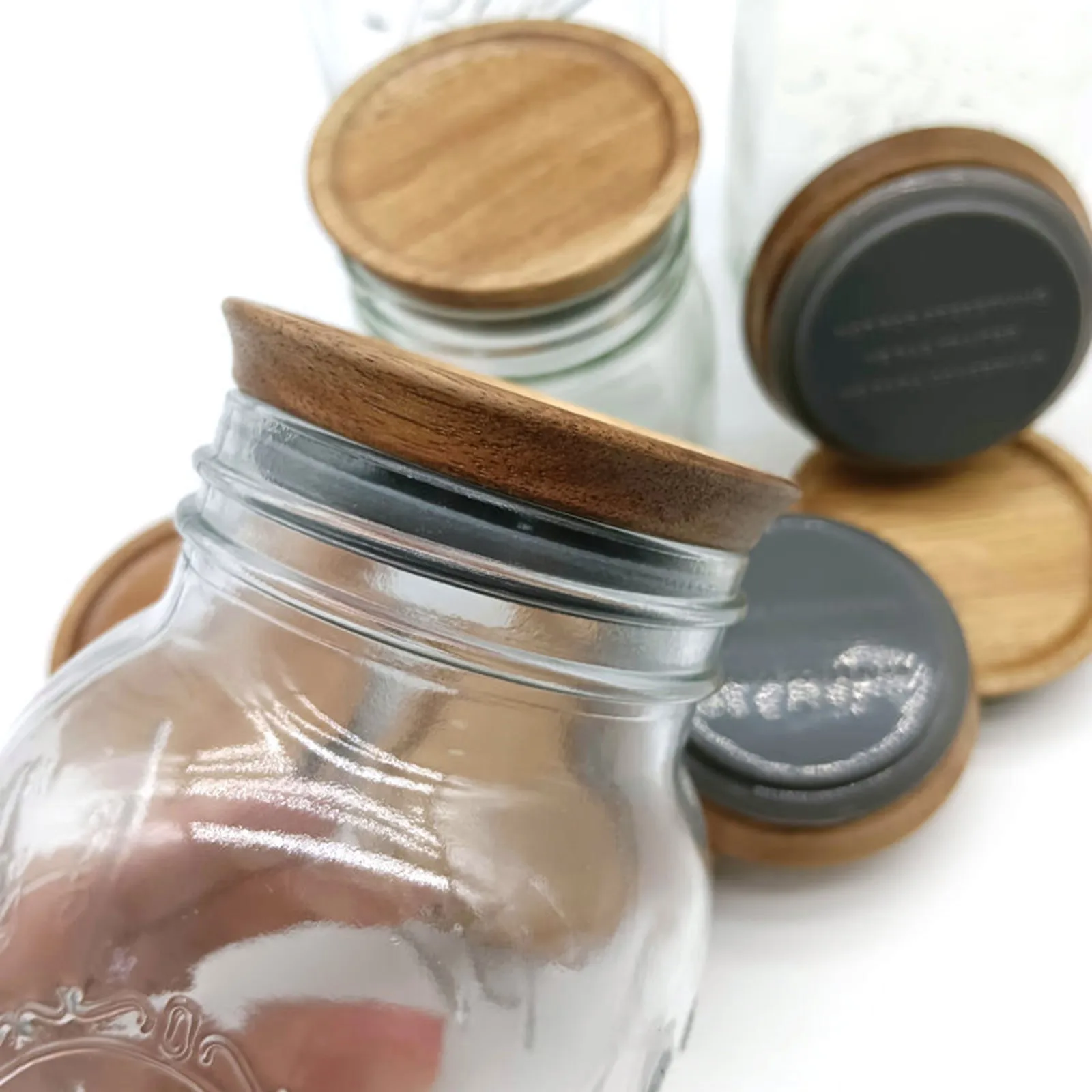 6 Pack Wide Mouth Wooden Mason Jar Lids For /Mason/ Jars 6 Pack Natural Wood Food Grade Material Fit & Bags Food Storage