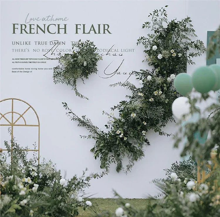Weiße Rose Babybreath Künstliche Blumenreihe Kaskadierende Seidenblumengirlande Hochzeitstischläufer Bogenrand Zeremonie Empfang Deko – Detail 1