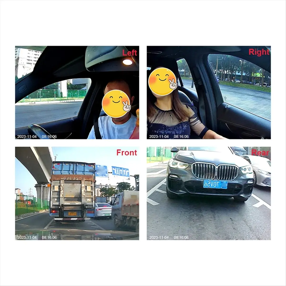 newT77 2.0-Inch Car Quad-Record HD Night Vision Tachograph Car Front and Rear Left and Right Simultaneously Recording