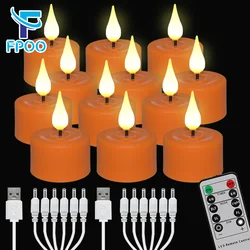 FPOO 6/12PCS LED Candle Electronic Use Charging Flameless Flicker Tealight Timed Remote Orange Black Candle Wholesale Decorative