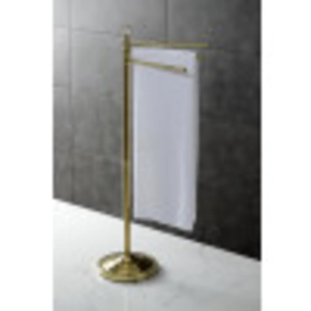 Vintage Freestanding Towel Rack Brushed Brass Three Bar Holder Rust Resistant Bathroom Accessory 40.75 Inch Durable Design