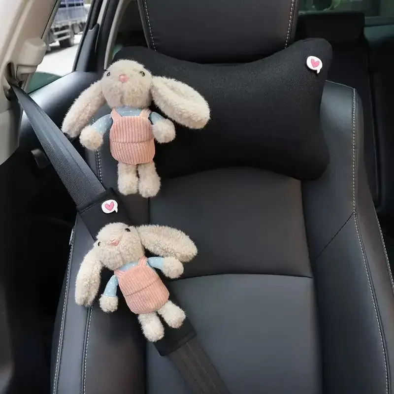 

Cute Car Seat Pillow Belt Headrest Neck Pillow Cartoon Rabbit Doll Ice Silk Plush Car Seat Head Cushion Car Neck Support Shoulde