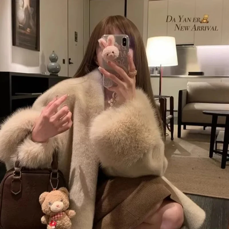 2026 New  Faux Mink Fur Coat  Women Autumn Winter Temperament Medium Length  Loose  Warm Fuzzy Jackets