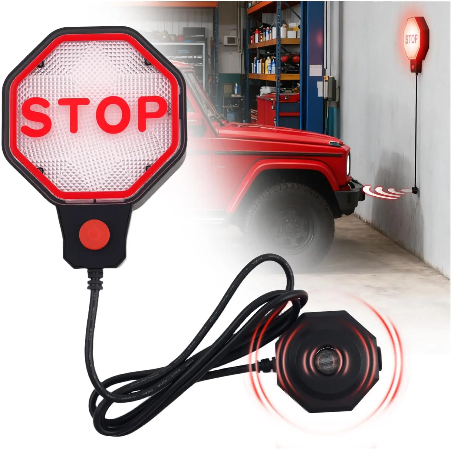 

Garage Parking Sensor: Ultra-Precise LED Guidance with Fully Adjustable Stopping Point 6in to 6.5ft - Dual-Power Flexibility