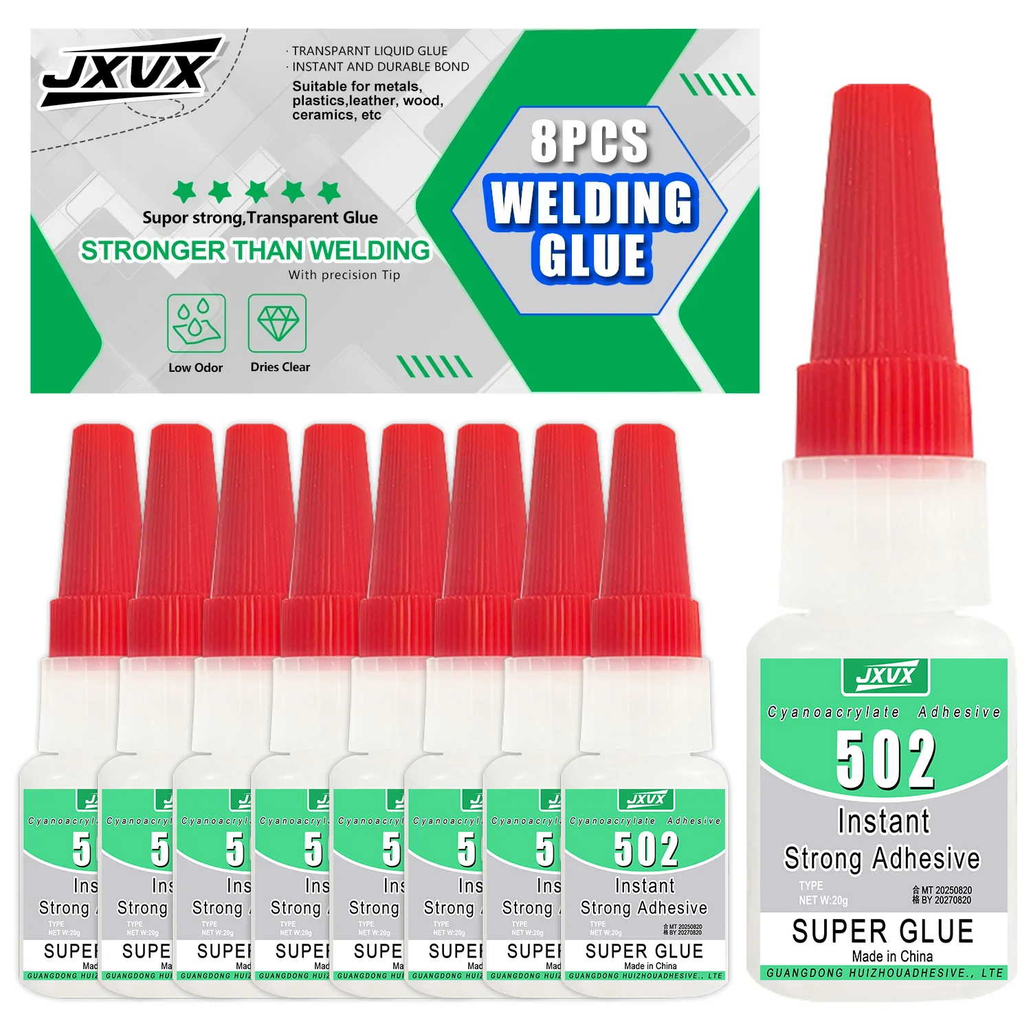 

1-8pcs 502 Super Glue Instant Quick-drying Cyanoacrylate Adhesive Leather Rubber Glass Wood Metal Strong Bond Liquid Glue Tool