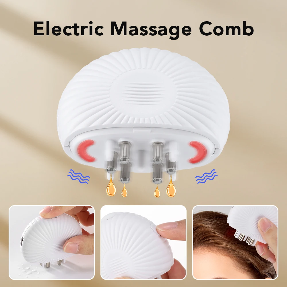 ﻿  Electric Head Scalp Massager Hair Growth Oil Serum Comb Waterproof Head Scratcher Regrowth Hair Treatment With Red Light Th