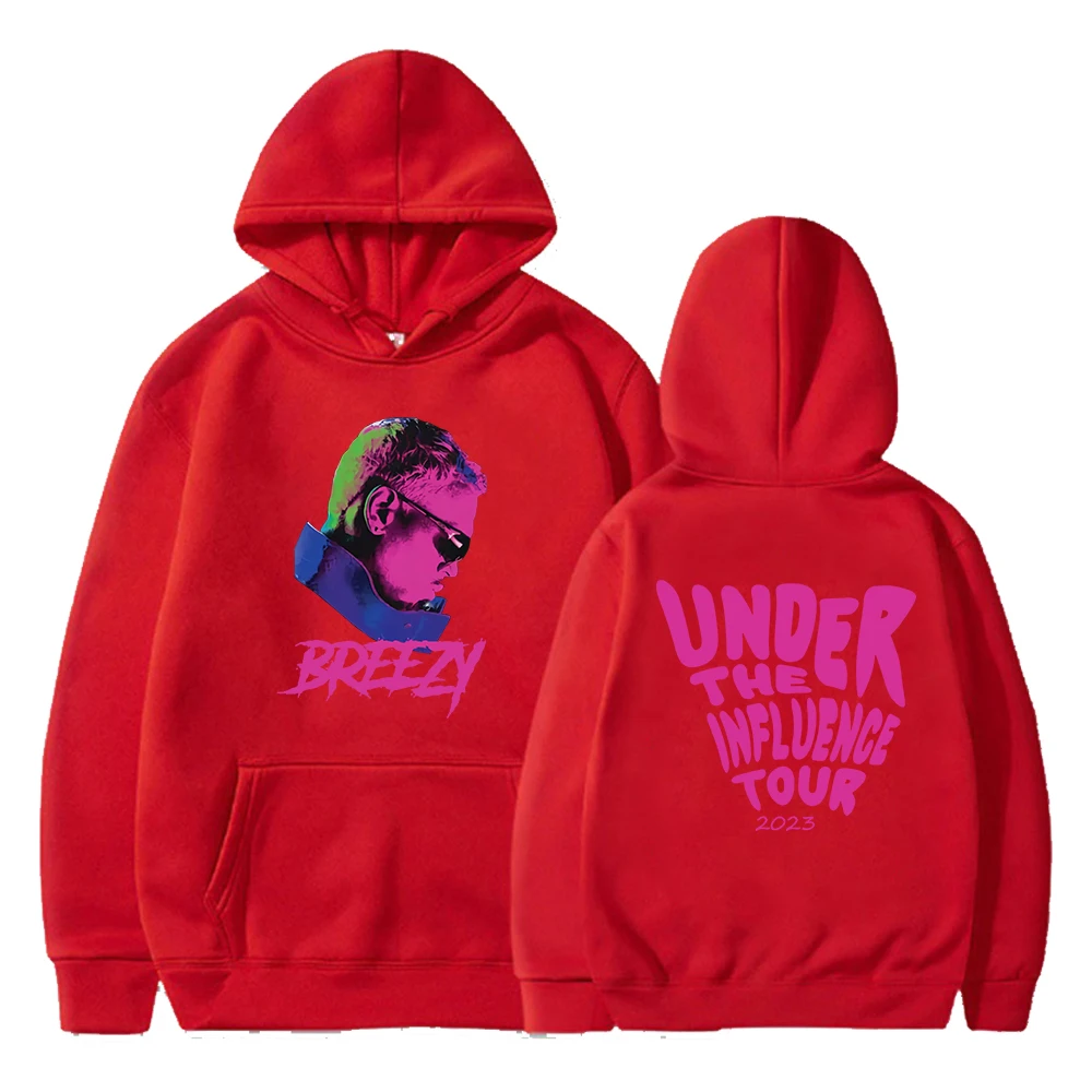 Chris Brown Under The Influence Tour 2023 Breezy Merch Hoodie Long Sleeve Women Men Hooded Sweatshirt Hip Hop Clothes