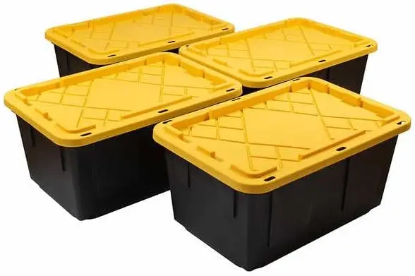 

(4 Pack) 27 Gallon Stackable Storage Container With Lid - Black and Yellow Storage Tote - Storage Tote