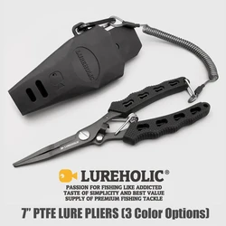 Lureholic 7” PTFE Coated Lure Fishing Pliers, 18cm/72g, Remove Hook, Cut Braided Line, With Soft Rubber Sheath and Lanyard