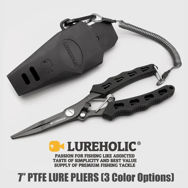 Lureholic 7-calowe szczypce wędkarskie z powłoką PTFE, 18 cm/72 g, do usuwania haczyka, cięcia plecionej żyłki, z miękką gumową osłoną i smyczą