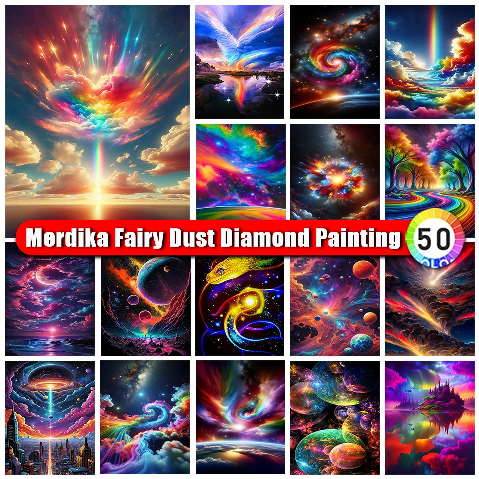 

Merdika Fairy Dust Diamond Painting Sky Scenery Colorful Mosaic Landscape Picture Cross Stitch Embroidery Kit Rhinestone Gift