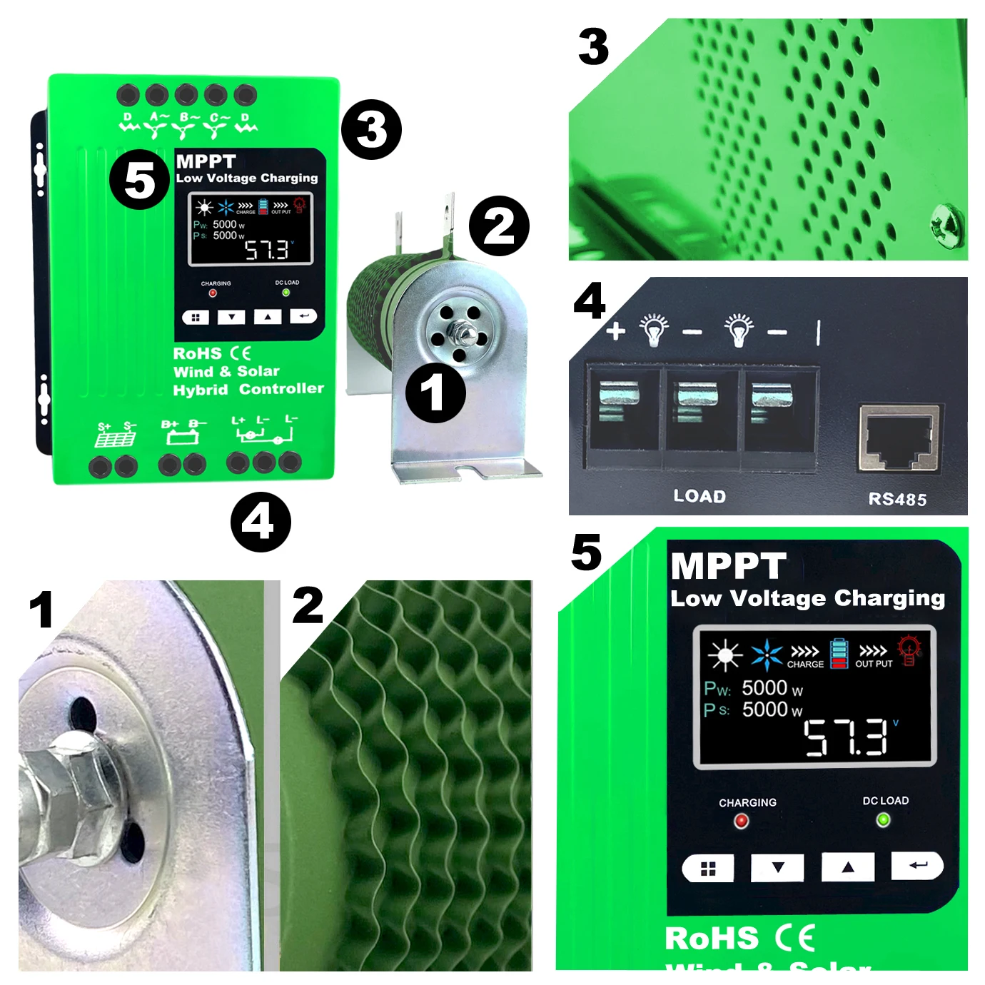 Imagem -02 - Controlador de Carga Híbrido com Equalizador 4000w 12v 24v 48v Auto Mppt para Solar e Vento Bateria de Lítio