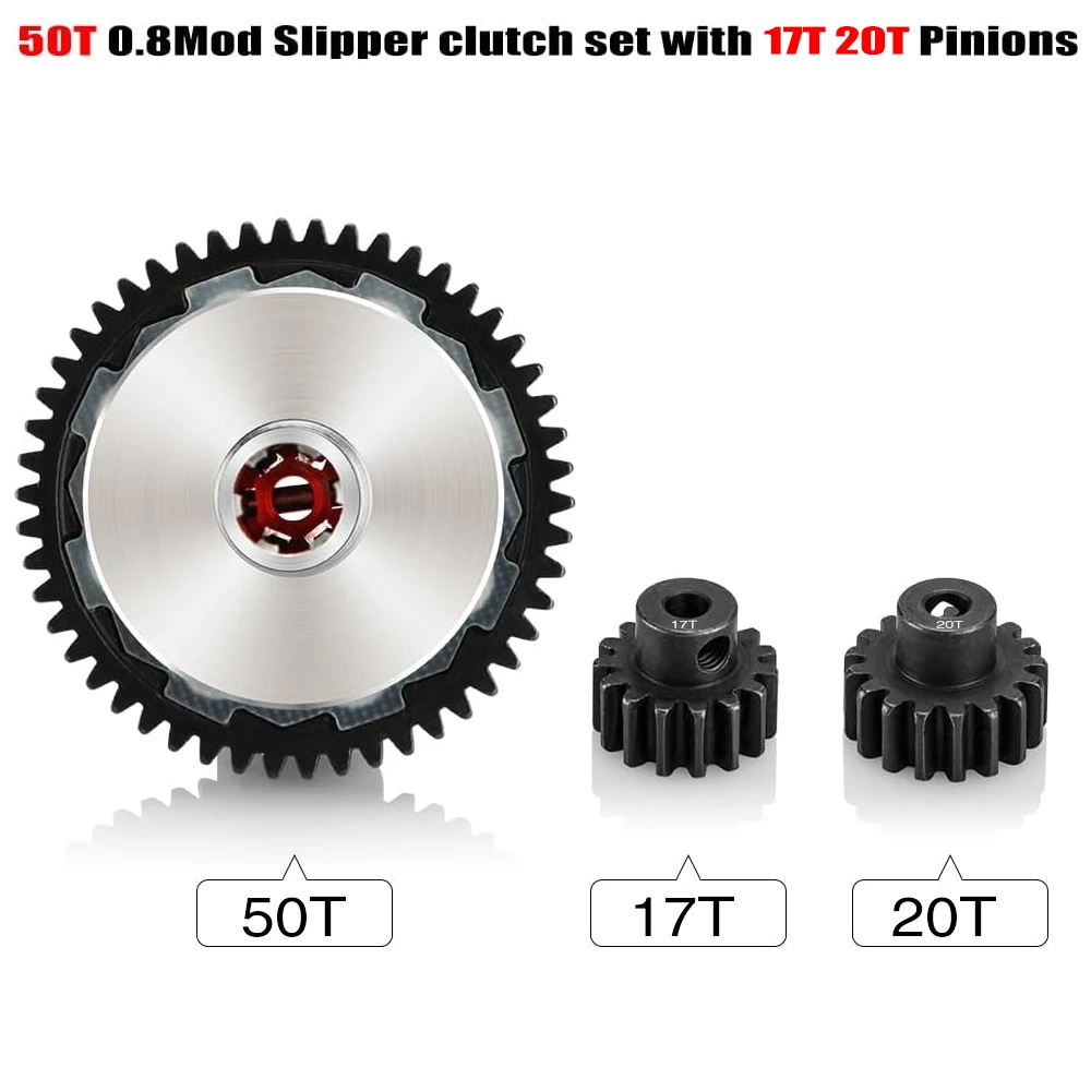 GLOBACT Steel 0.8Mod 50T Slipper Clutch Spur Gear Set 17T 20T Pinions for 1/10 Arrma Senton Granite Typhon 550 1/8 Typhon 550