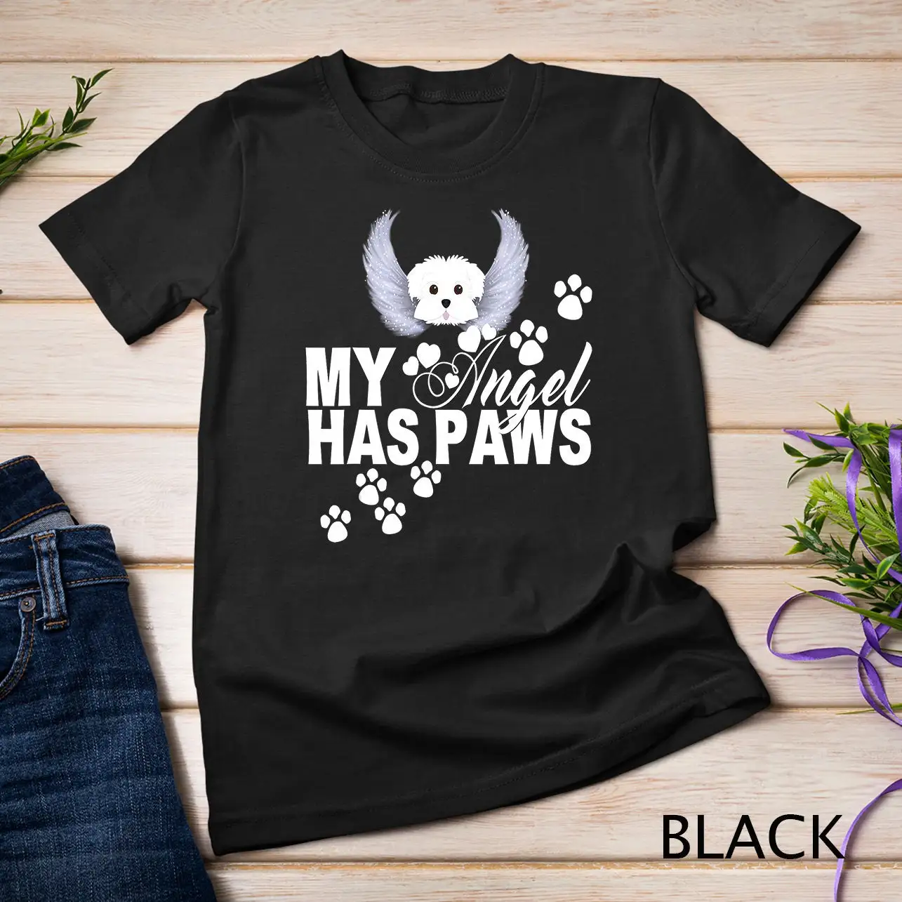 Maltese Dog T Shirt My Angel Has Paws Love Memorial Pet Mom Sweat