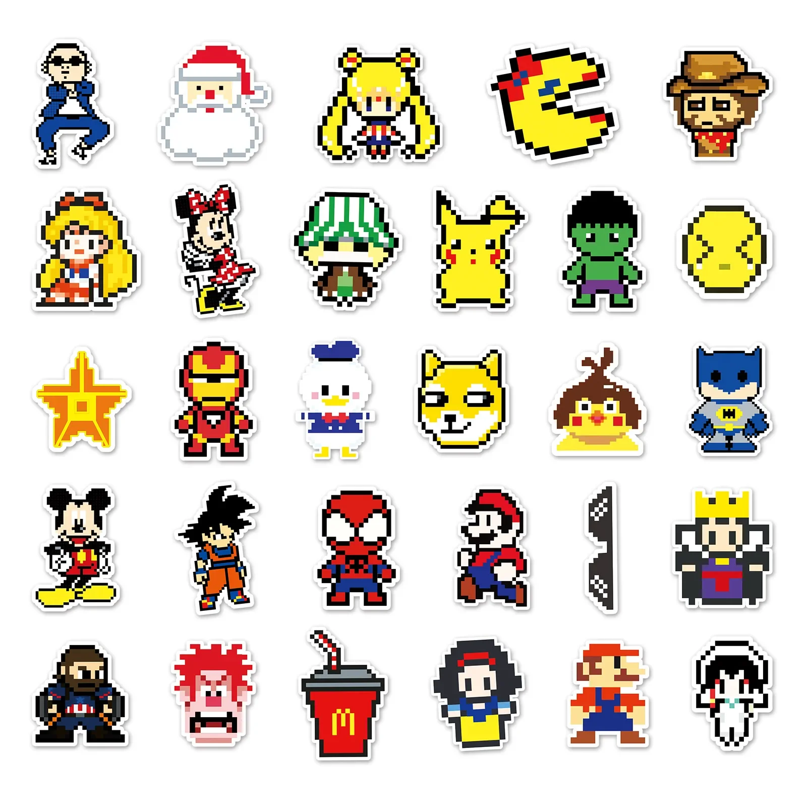 54Pcs Pixel Mix Spiderman Marvel Pokemon Stickers Laptop Skateboard Phone Luggage Motorcycle Cute DIY Decal Sticker Toys