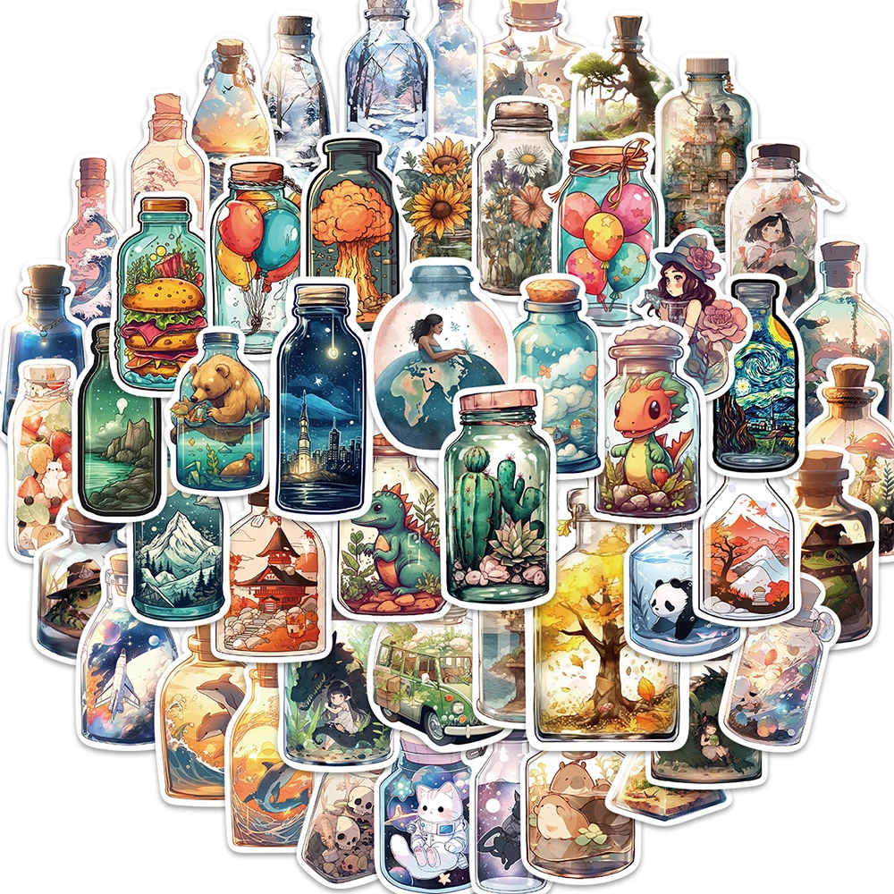 10/30/50PCS INS Style Bottle World Cartoon Stickers Luggage Skateboard Cute DIY Cool Graffiti Girl Gradient Sticker Decal Toy