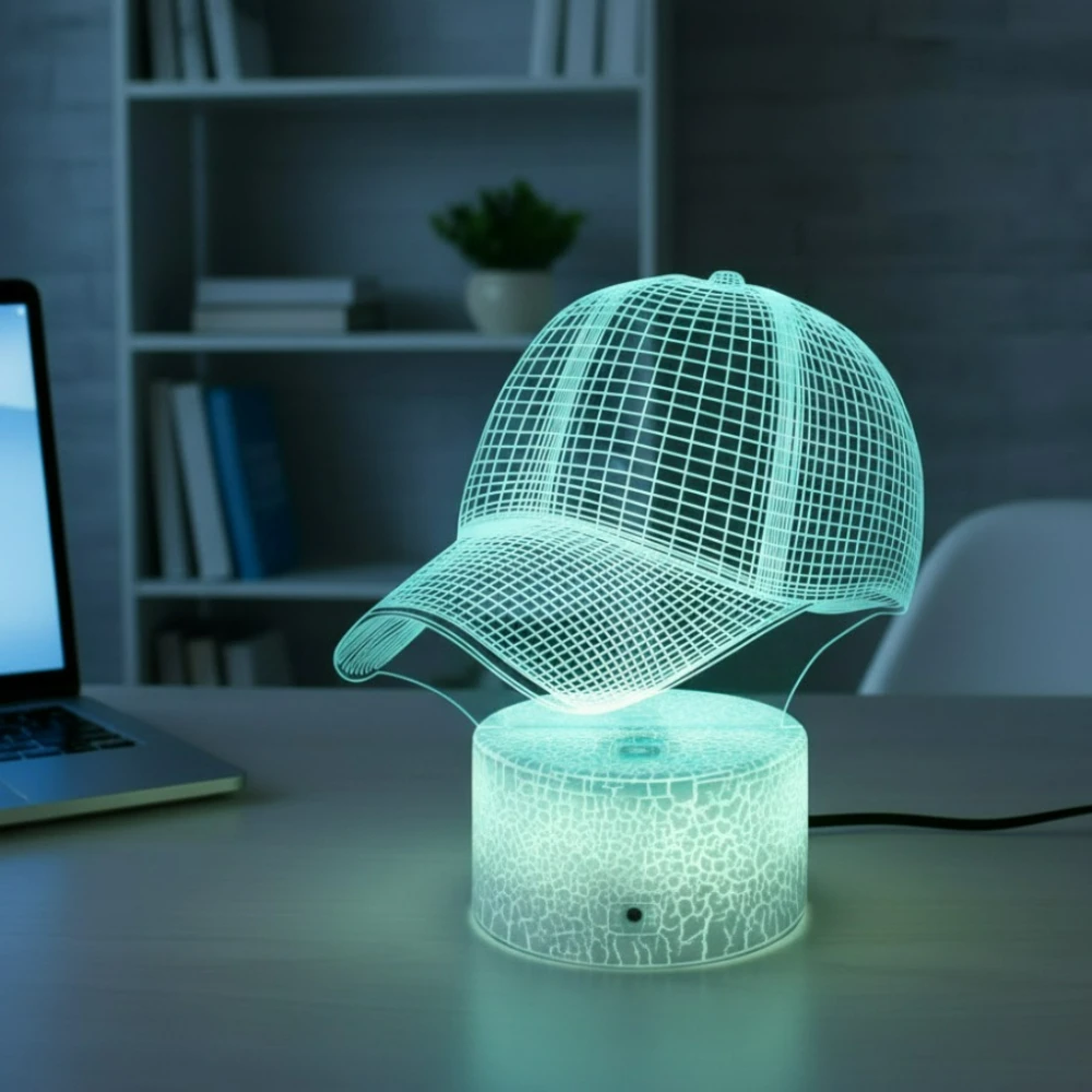 Baseball Cap 3D Illusion Night Light 7 Color Changing Desk Lamp Game Room Bedroom Decoration Holiday Birthday Gift for Boys