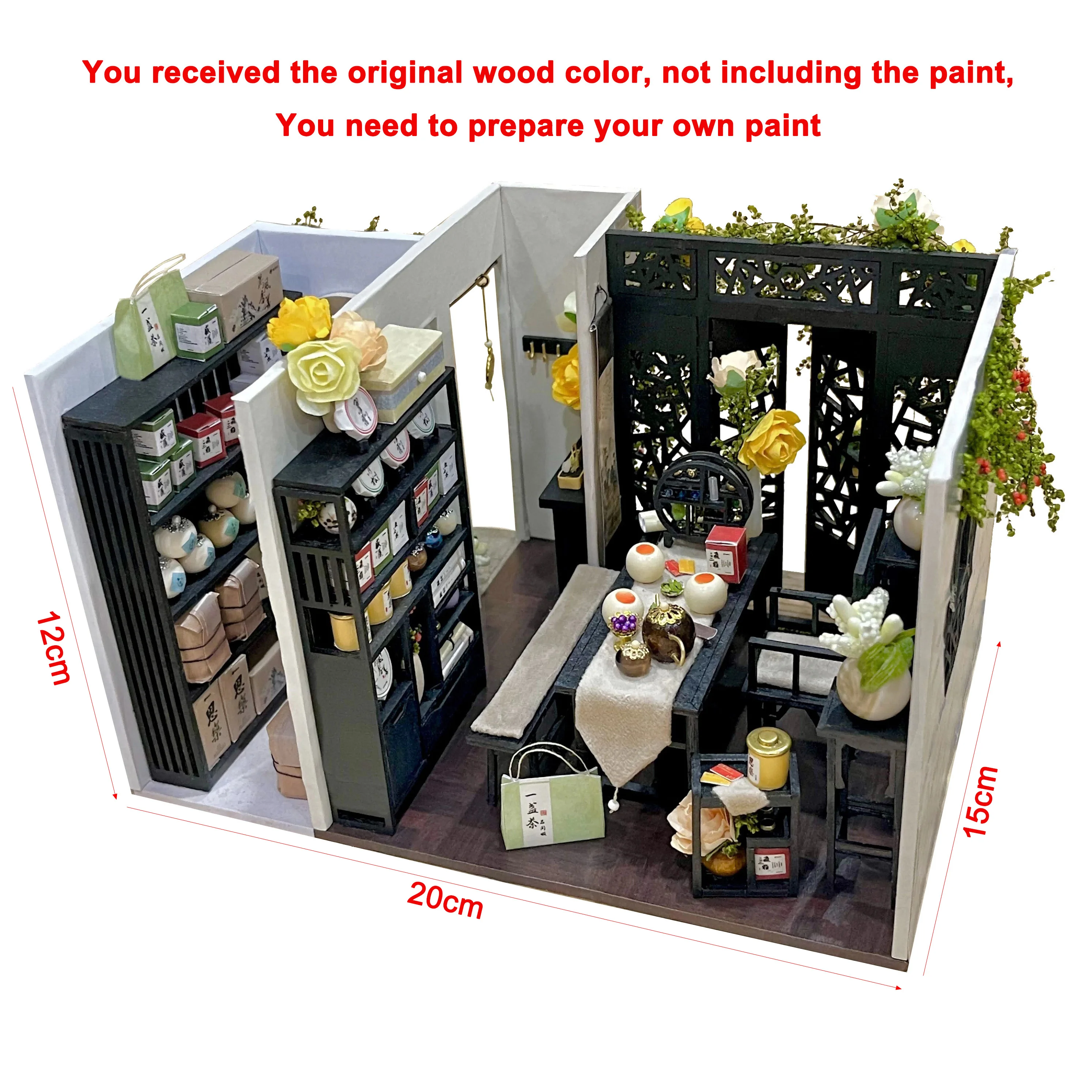 Diy Wooden Dollhouse Chinese Ancient Tea Room Miniature Model Kits With Furniture Flowers Doll Houses For Friends Birthday Gifts